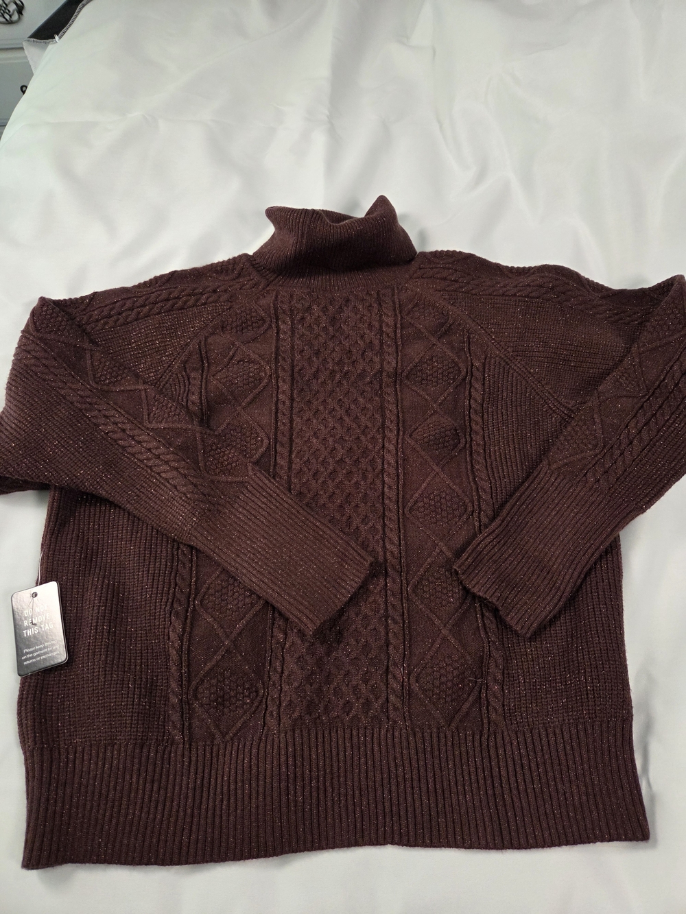 Express Women's Cable Knit Turtleneck Sweater - Burgundy